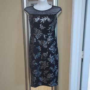 Enfocus Studio Blue Navy and Silver Floral Dress